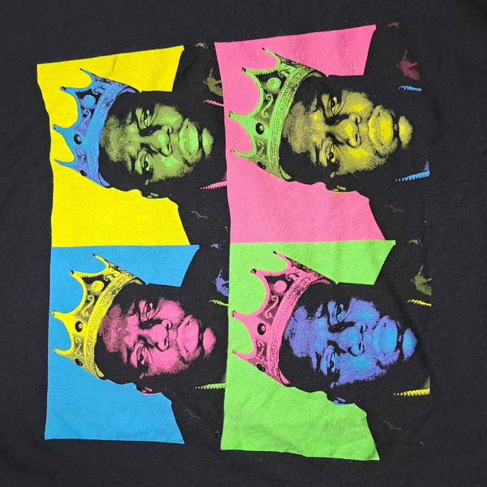 Notorious B.I.G. Andy Warhol Pop Art Style Black with Neon Graphic Tee VG - Picture 2 of 5